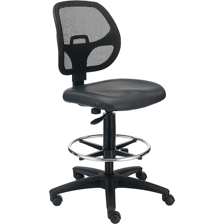 Global Industrial Armless Mesh Drafting Stool, Vinyl, Black, Mid Back 695645V
